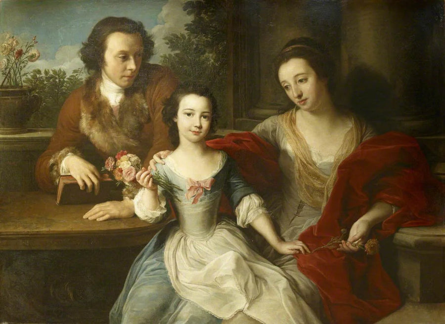Thomas Barrett-Lennard (1717–1786), przyszły 17. Lord Dacre, z żoną, Anną Marią Pratt (zmarłą w 1806), oraz ich córką, Barbarą Anną - Pompeo Batoni