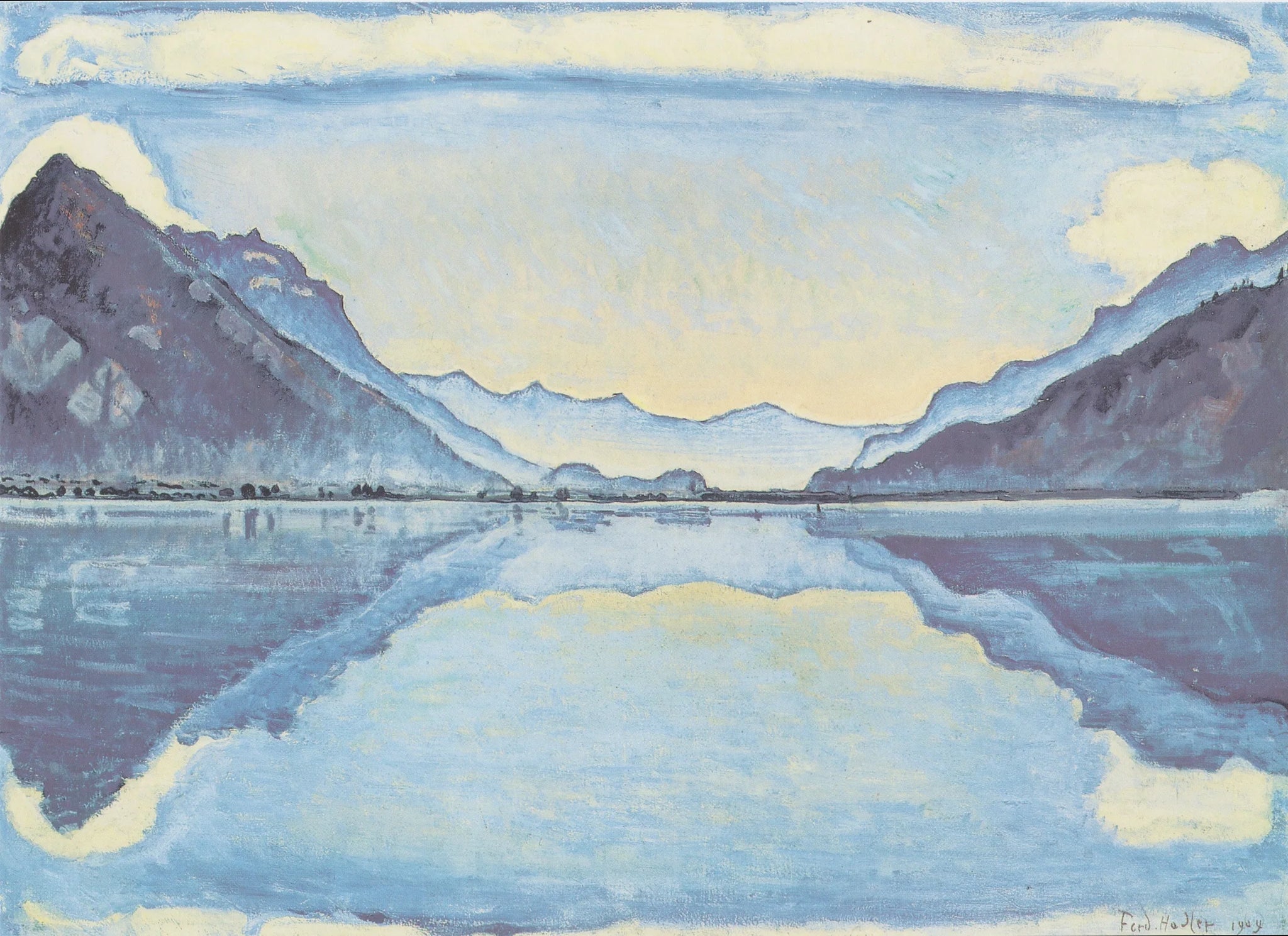 Thunersee mit symmetrischer Spiegelung - Ferdinand Hodler image 1 copie peinte à la main à l’huile