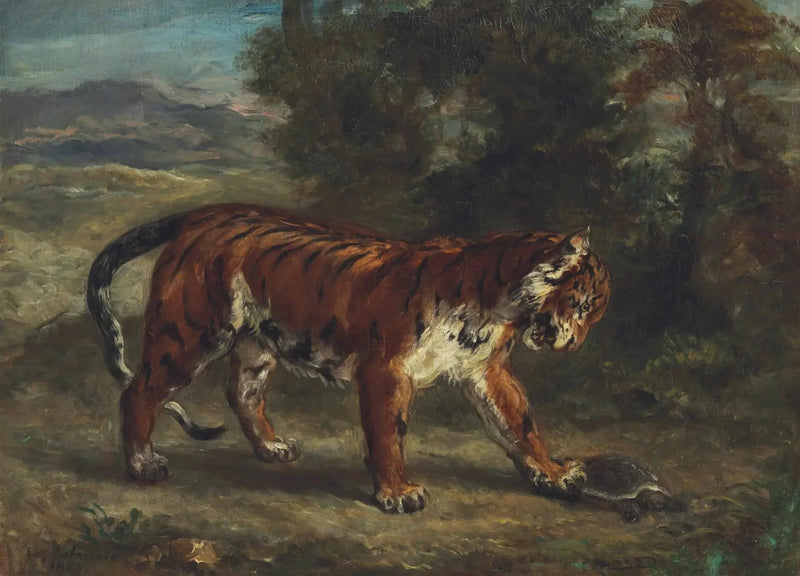 Tygrys bawiący się z żółwiem - Eugène Delacroix