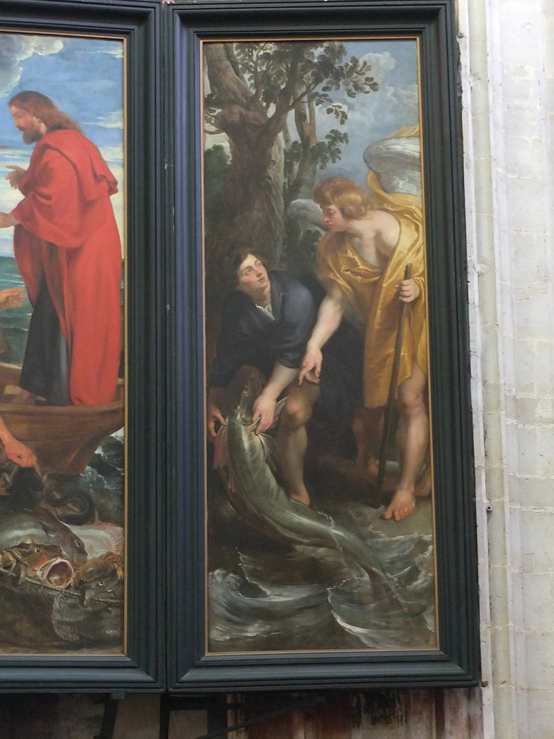 Tobie łapie rybę i wyciąga ją na ziemię na polecenie anioła (Tobie 6:1-10), 1618-19 - Peter Paul Rubens