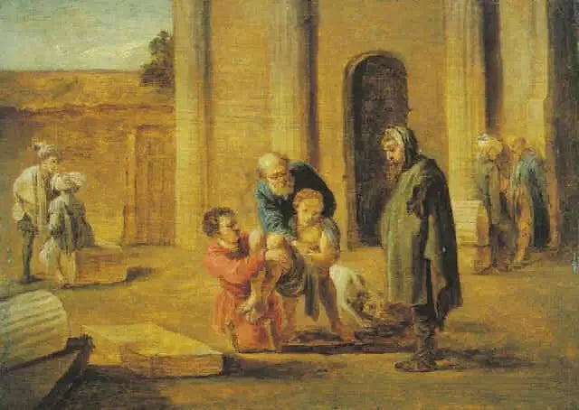 Tobie i zmarły Izraelita (według Domenico Fetti) - David Teniers Młodszy