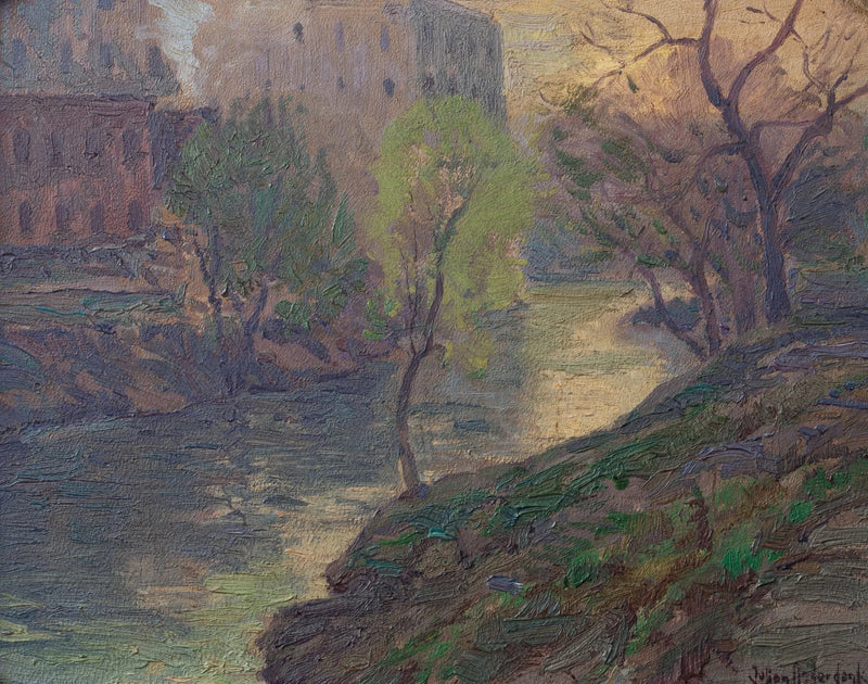 Wczesny poranek na rzece San Antonio w okolicy mostu młyna - Julian Onderdonk