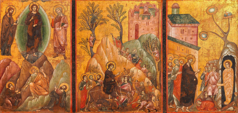 Przemienienie, Wjazd Chrystusa do Jerozolimy i Zmartwychwstanie Łazarza - Guido da Siena