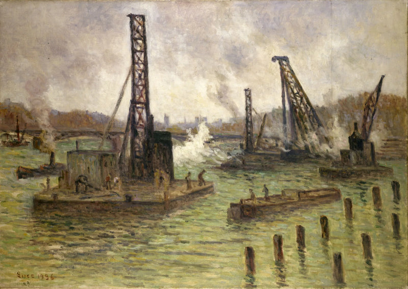 Prace na Sekwanie, przy moście Saints-Pères - Maximilien Luce