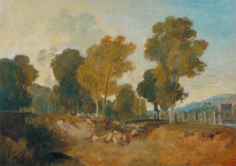 Drzewa obok rzeki, z mostem w średniej odległości - J. M. W. Turner