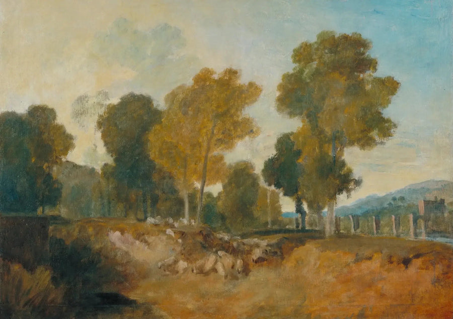 Drzewa obok rzeki, z mostem w średniej odległości - J. M. W. Turner