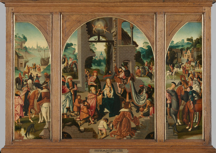 Triptyque avec l'Adoration des Mages (panneau central et ailes intérieures), Saint Antoine Abbé (aile extérieure gauche) et Saint Adrien (aile extérieure droite) - Maître d'Alkmaar