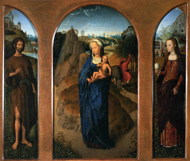 Tryptyk z odpoczynkiem podczas ucieczki do Egiptu - Hans Memling