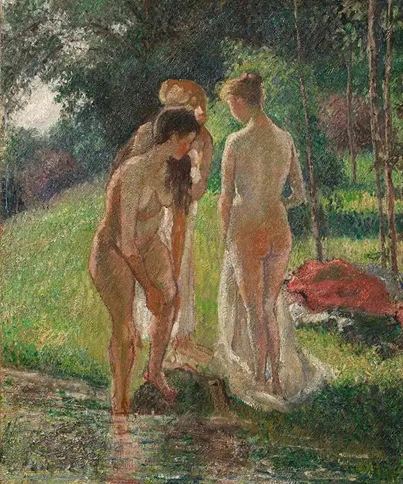 Trzy kąpiące się wychodzące z kąpieli - Camille Pissarro
