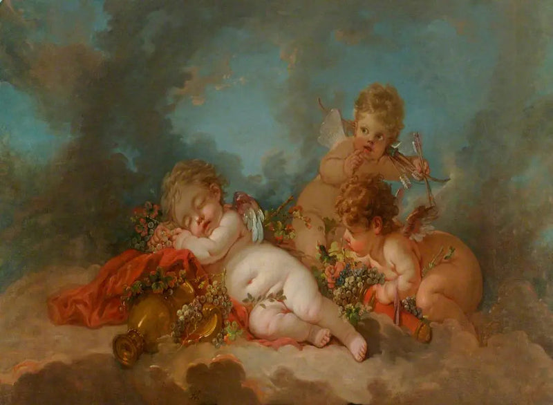 Trzy Kupidyny unoszące się w chmurach - François Boucher
