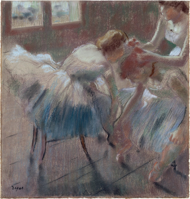 Trzej tancerze przygotowują się do lekcji - Edgar Degas