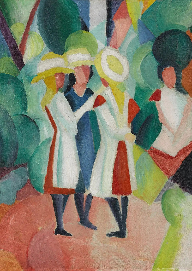 Trzy dziewczyny w żółtych słomkowych kapeluszach - August Macke