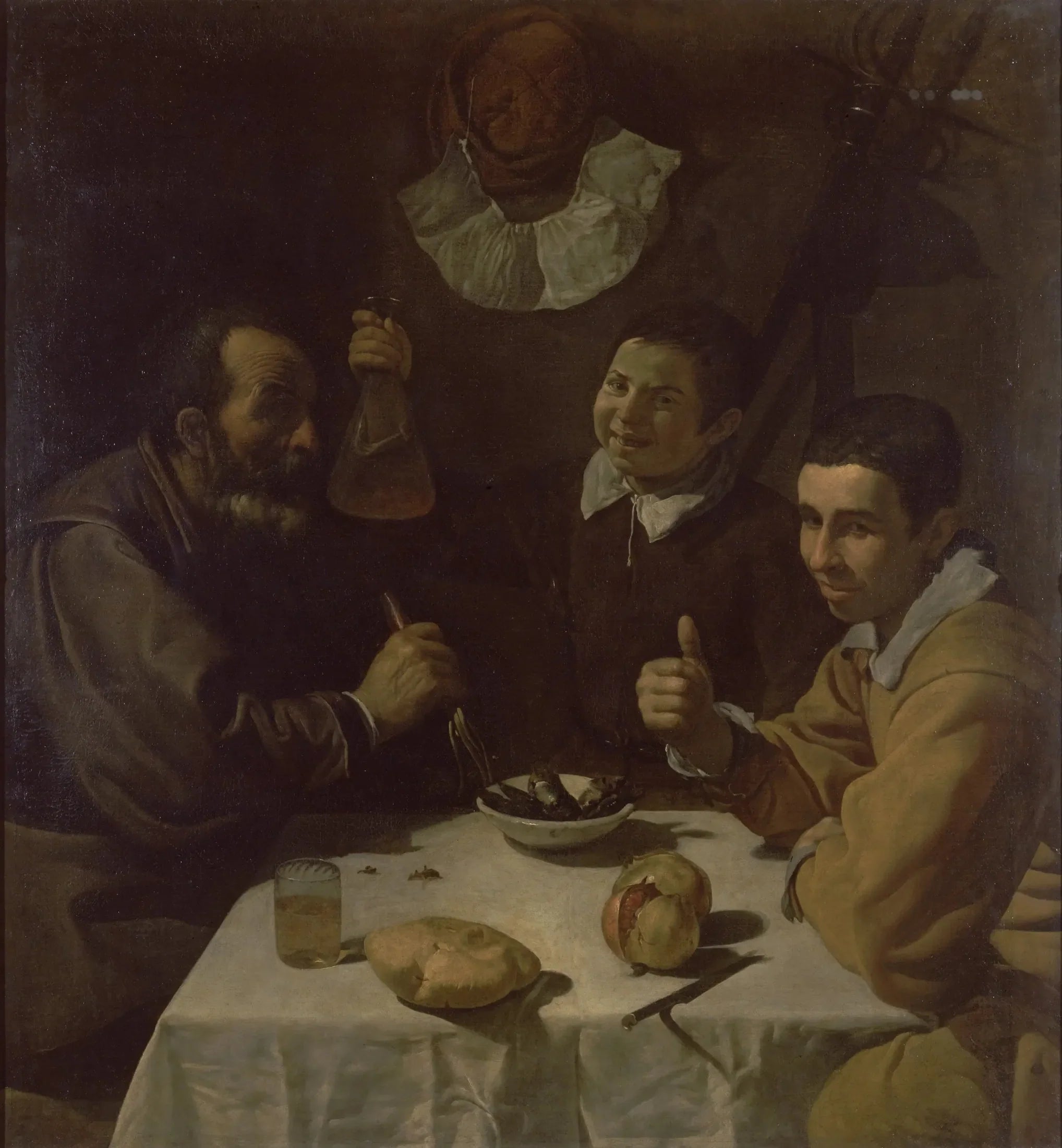 Trois hommes à table, le déjeuner - Diego Velázquez image 1 reproduction d’œuvre d’art à l’huile