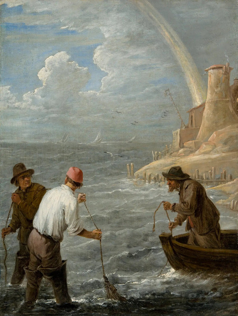 Trzech rybaków zarzucających swoje sieci - David Teniers Młodszy
