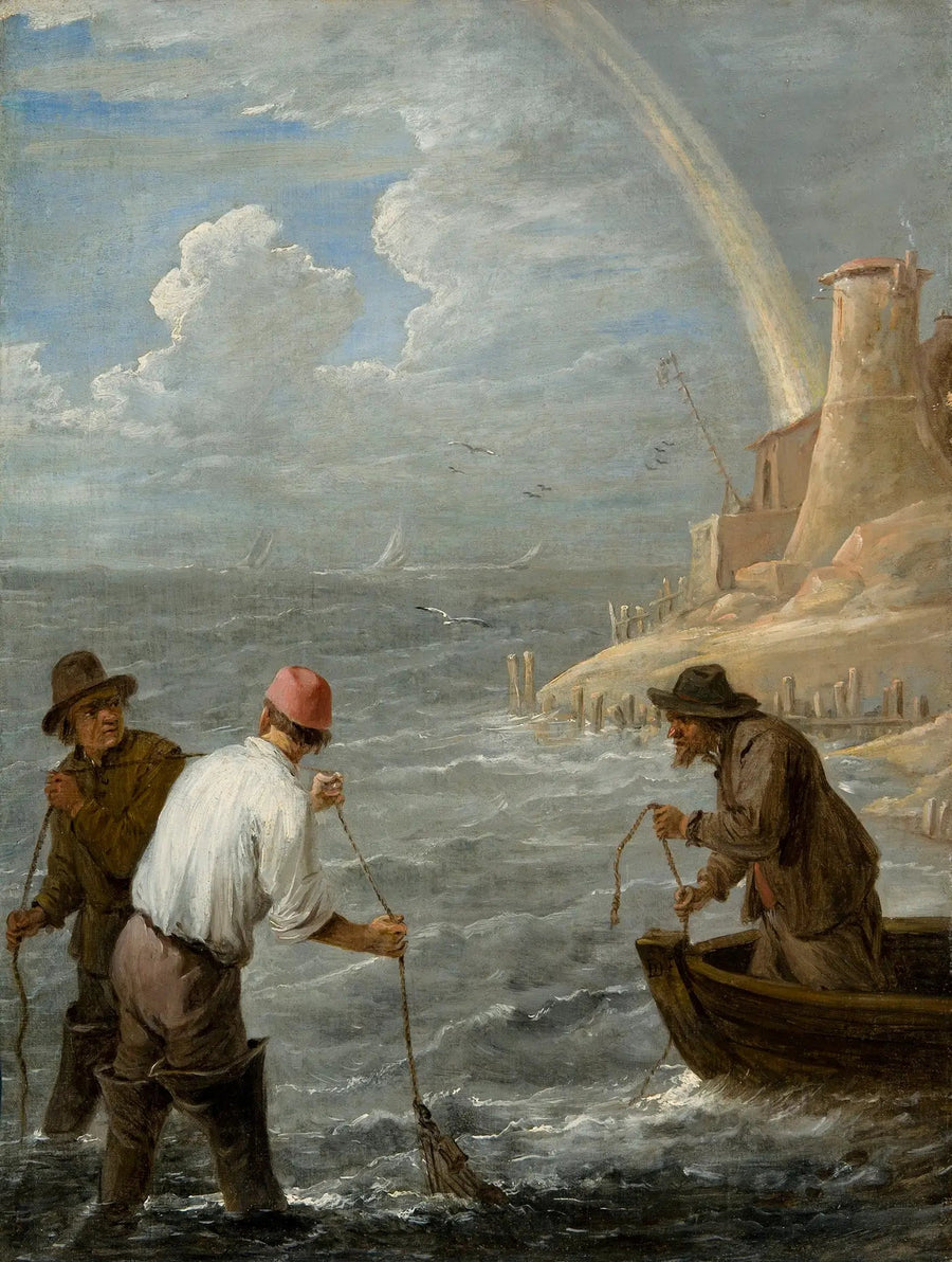 Trzech rybaków zarzucających swoje sieci - David Teniers Młodszy