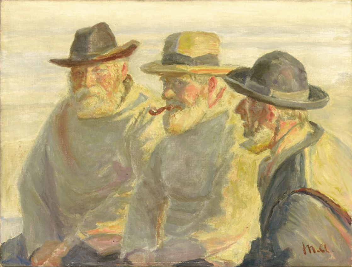 Trois pêcheurs sur la plage de Skagen. - Michael Peter Ancher image 1 reproduction artisanale de tableau