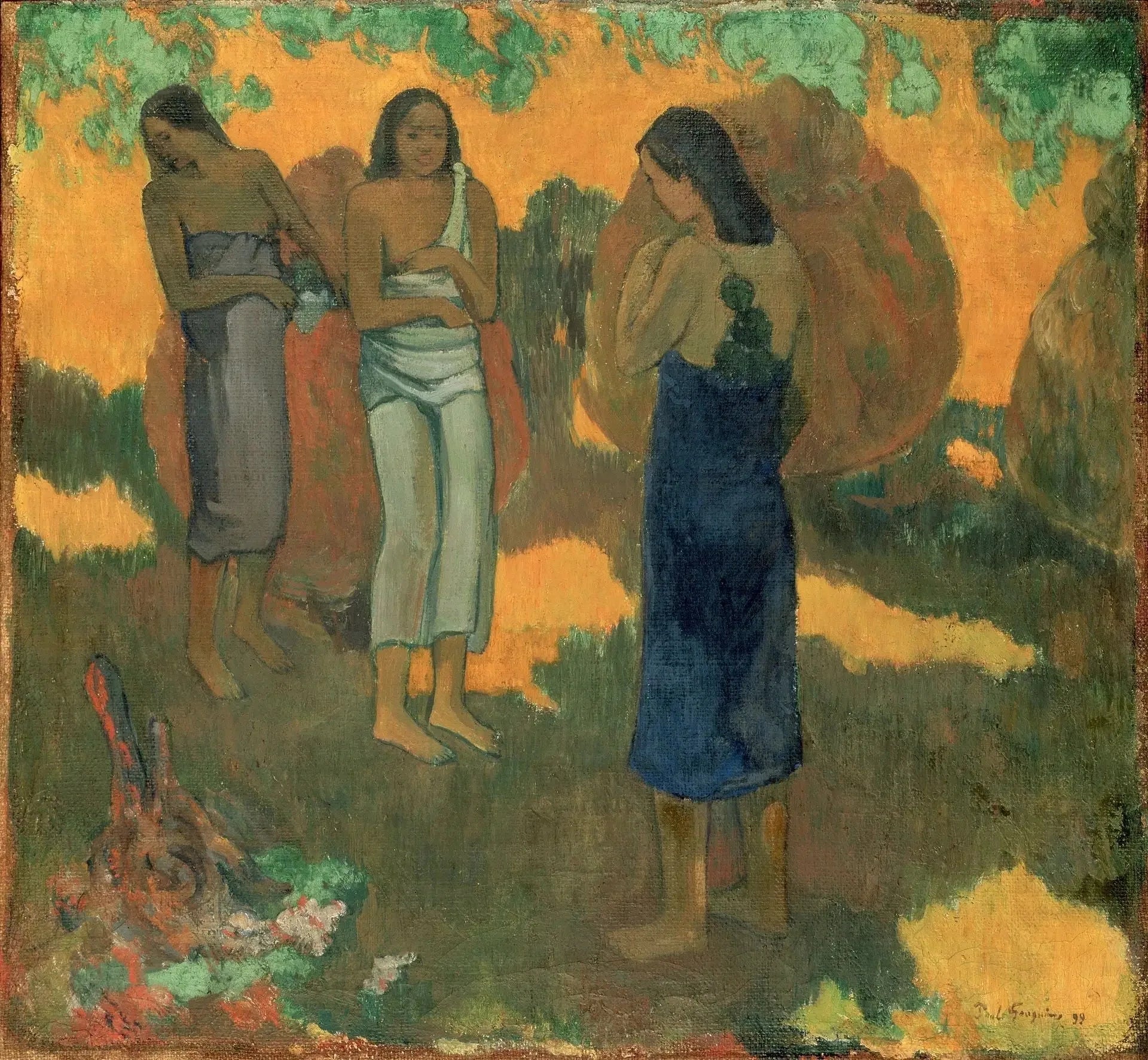 Trois Tahitiennes sur fond jaune - Paul Gauguin image 1 reproduction artisanale de tableau
