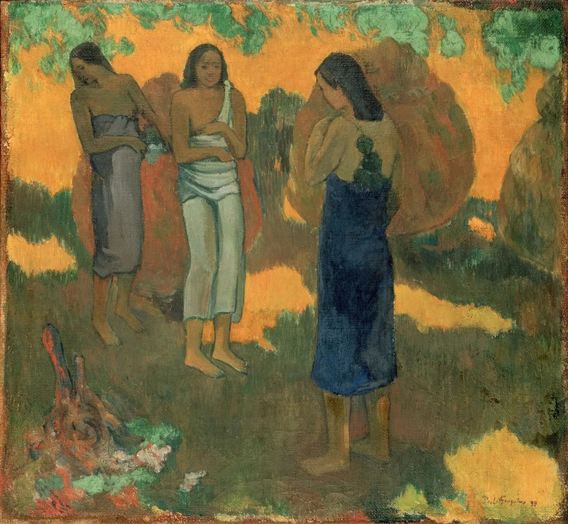 Trzy Tahitańskie na żółtym tle - Paul Gauguin