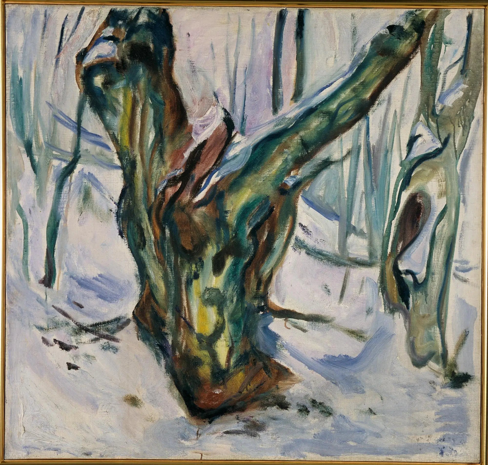 Troncs d'arbres rugueux dans la neige - Edvard Munch image 1 copie de tableau peinte à la main