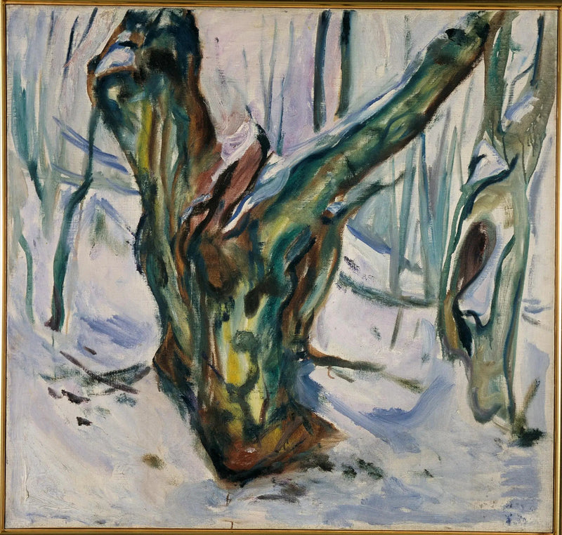 Chropowate pnie drzew w śniegu - Edvard Munch