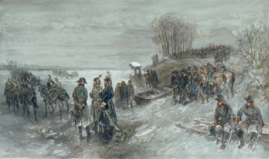 Les troupes françaises traversent une rivière gelée - Charles Rochussen