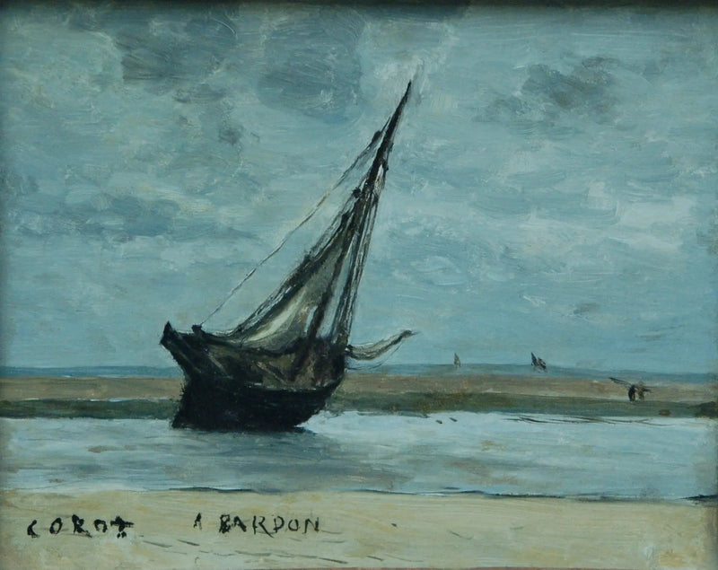 Trouville. Wrak statku, zwany statkiem rybackim podczas odpływu - Jean-Baptiste Camille Corot