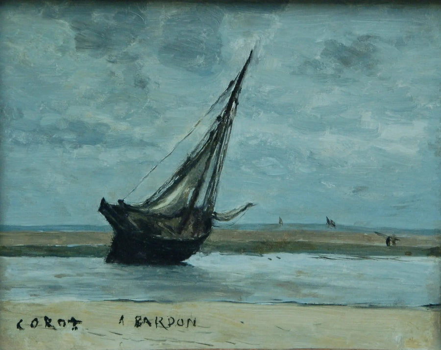 Trouville. Wrak statku, zwany statkiem rybackim podczas odpływu - Jean-Baptiste Camille Corot