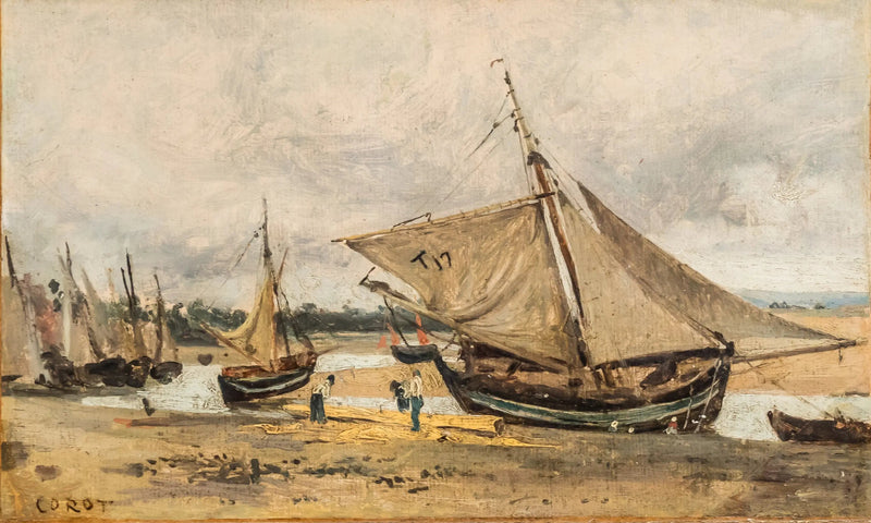 Trouville, porzucone łodzie rybackie w korycie - Jean-Baptiste Camille Corot
