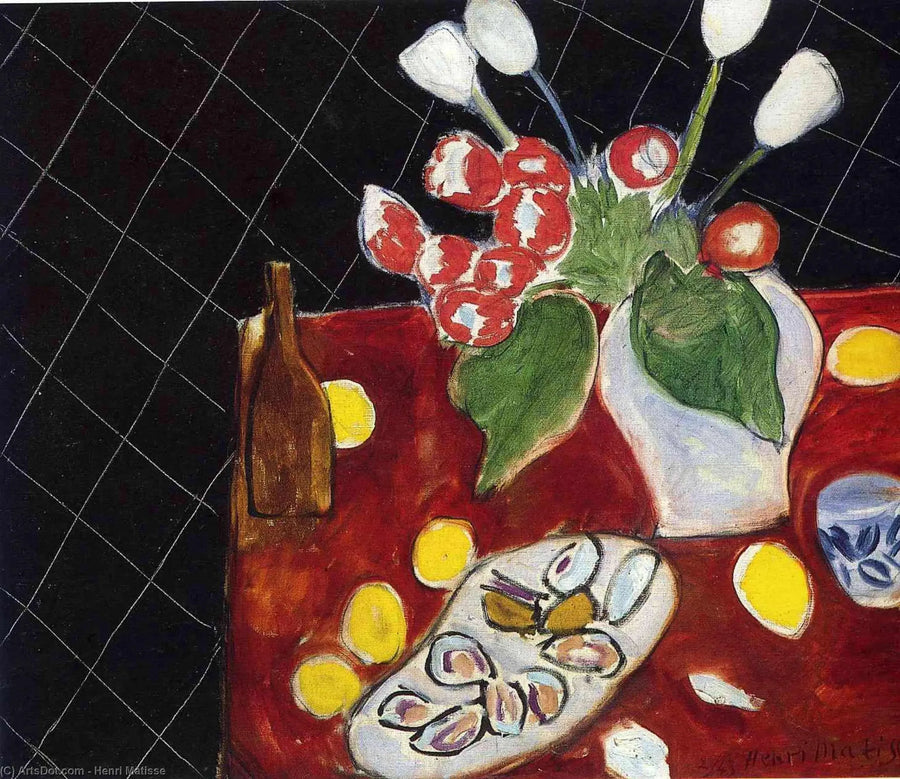 Tulipany i ostrygi na czarnym tle - Henri Matisse