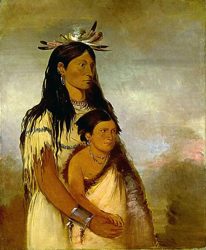 Túnk-aht-óh-ye, Grzmot, chłopak, oraz Wun-pán-to-mee, Biała Łasica, dziewczyna - George Catlin