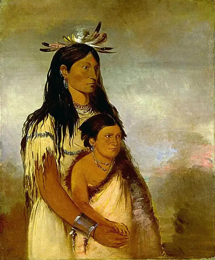Túnk-aht-óh-ye, Grzmot, chłopak, oraz Wun-pán-to-mee, Biała Łasica, dziewczyna - George Catlin