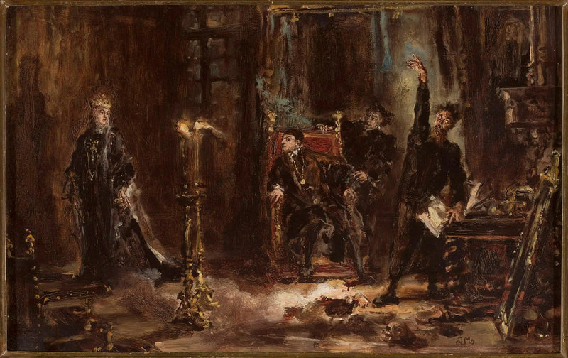 Twardowski przywołujący ducha Barbary dla Zygmunta Augusta, szkic - Jan Matejko