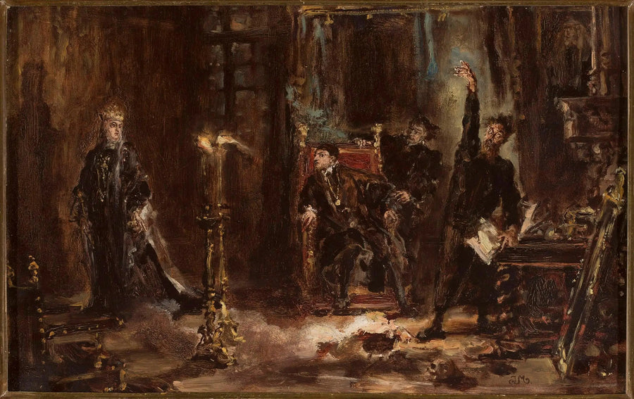 Twardowski przywołujący ducha Barbary dla Zygmunta Augusta, szkic - Jan Matejko