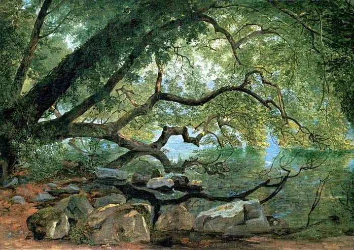 Drzewo Ilex nad jeziorem Albano we Włoszech - John Frederick Kensett
