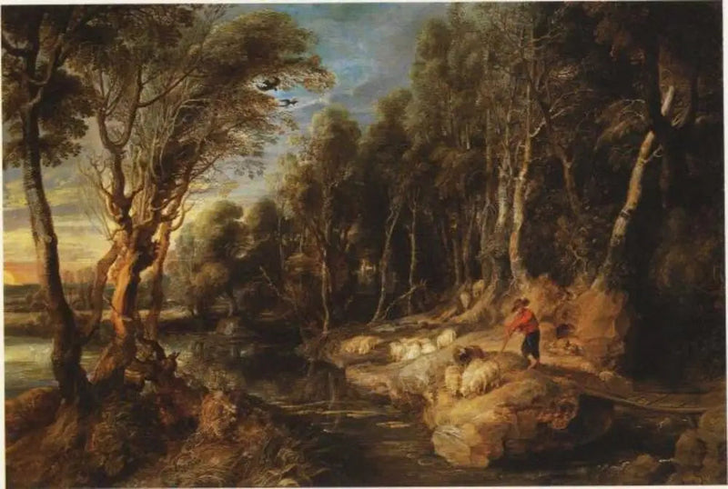 Pasterz ze swoim stadem na leśnym krajobrazie - Peter Paul Rubens