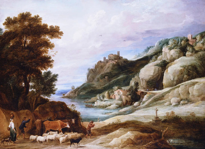 Pasterz z swoim stadem na górskim krajobrazie - David Teniers młodszy