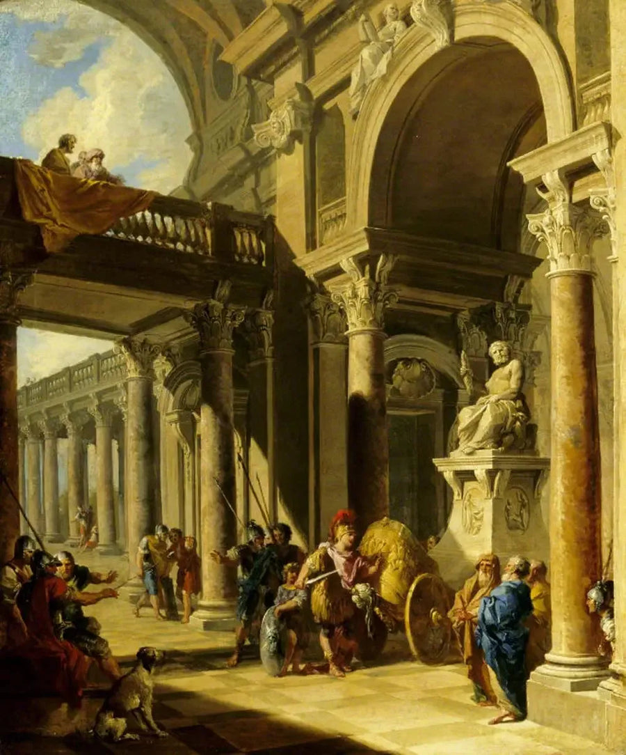 Kaprys architektoniczny z Aleksandrem przecinającym węzeł gordyjski - Giovanni Paolo Panini