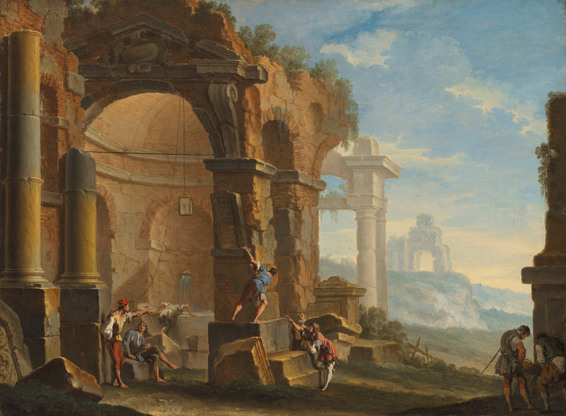 Kaprys z postaciami rozmawiającymi w pobliżu starożytnych ruin - Sebastiano Ricci