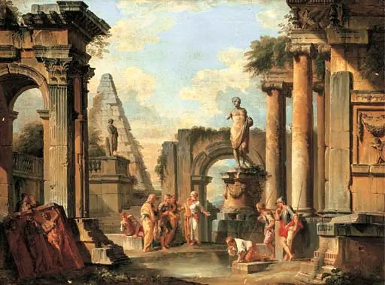 Kaprys klasycznych ruin z Diogenesem rzucającym swój puchar. - Giovanni Paolo Panini