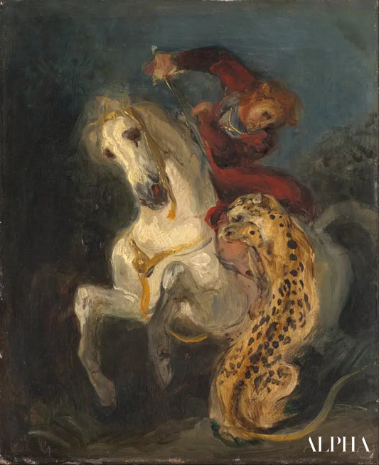 Un cavalier attaqué par un jaguar - Eugène Delacroix - Reproductions de tableaux et peintures haut de gamme