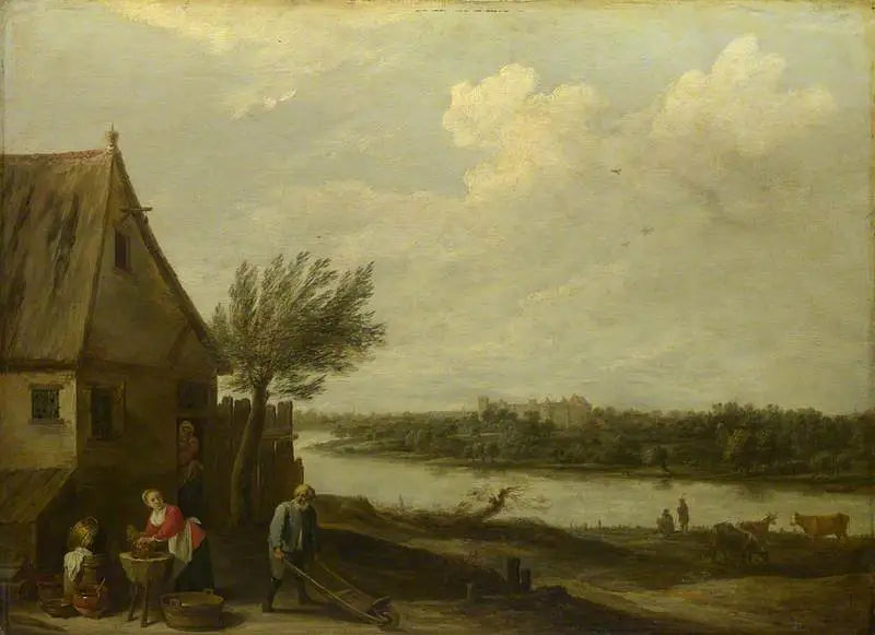 Domek nad rzeką z dalekim widokiem na zamek - David Teniers młodszy