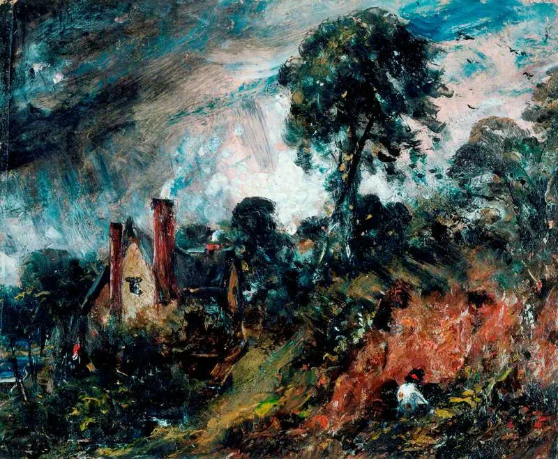 Chata wśród drzew z piaszczystą plażą - John Constable