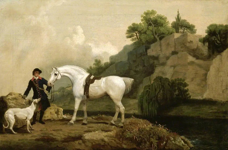 Myśliwy z chartami, stajenny i chart w Creswell Crags - George Stubbs