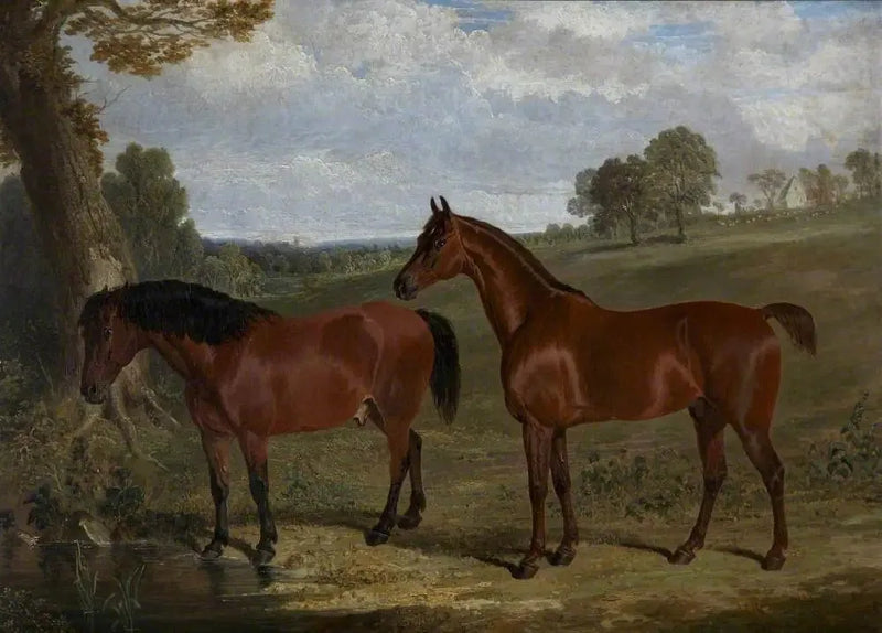 Koń kasztanowaty i kucyk na krajobrazie - John Frederick Herring, Sr.