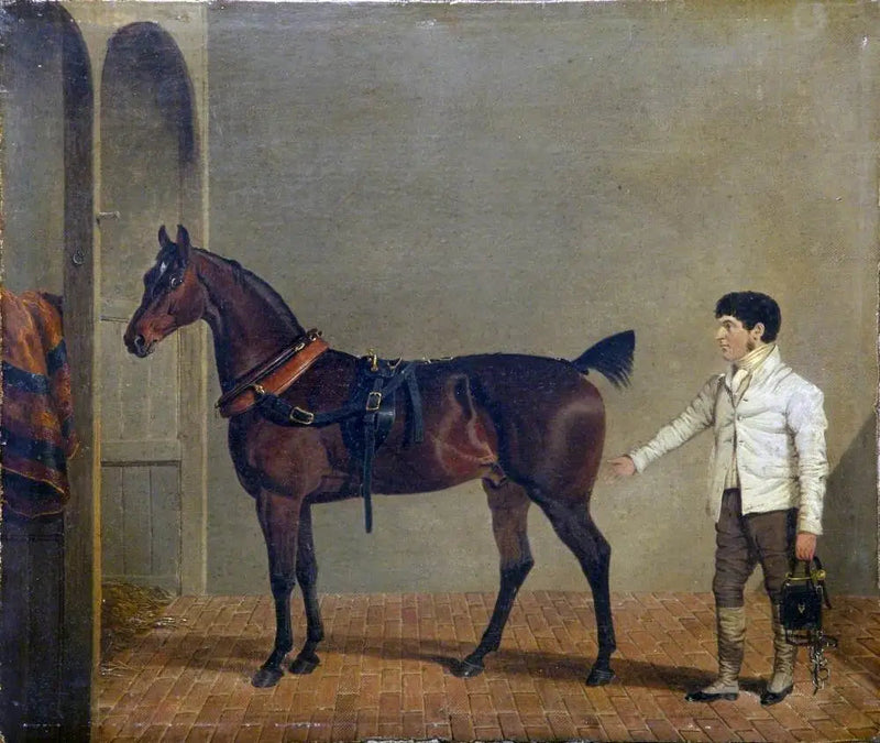 Zaprzęg konny z koniem, z koniuszym, w stajni - John Frederick Herring, Sr.