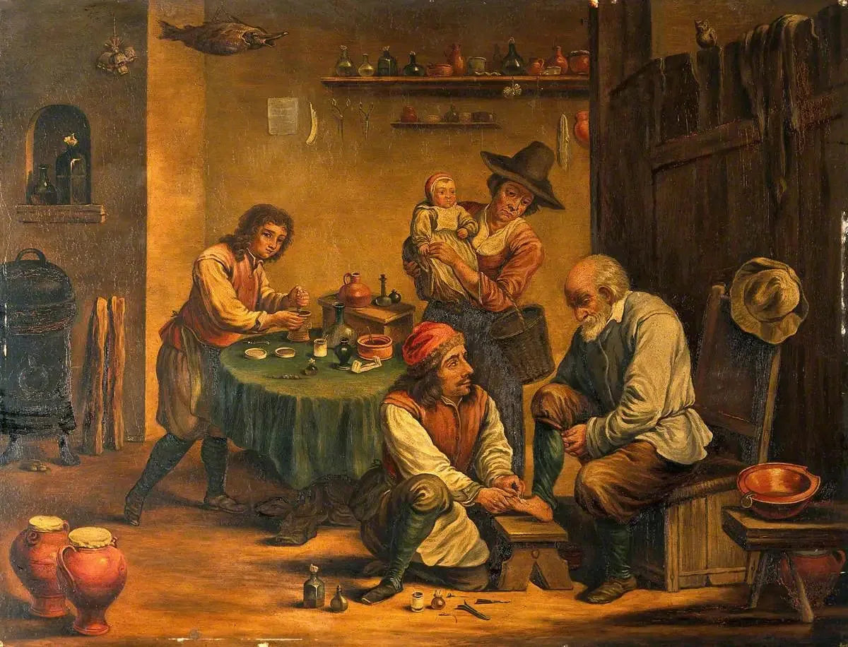 Un chirurgien opérant le pied d'un homme - David Teniers le Jeune image 1 copie peinte à la main à l’huile