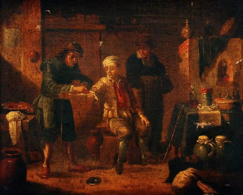 Chirurg pobiera krew z ramienia mężczyzny - David Teniers Młodszy