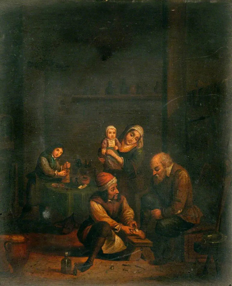 Chirurg leczący stopę mężczyzny oraz trzy inne postacie - David Teniers młodszy