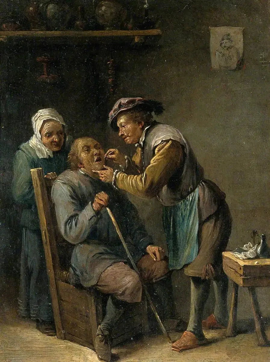 Chirurg leczący zęby mężczyzny siedzącego - David Teniers młodszy