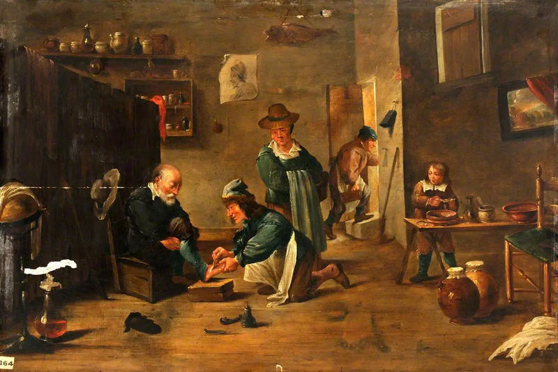Chirurg leczy stopę mężczyzny z gipsem - David Teniers Młodszy
